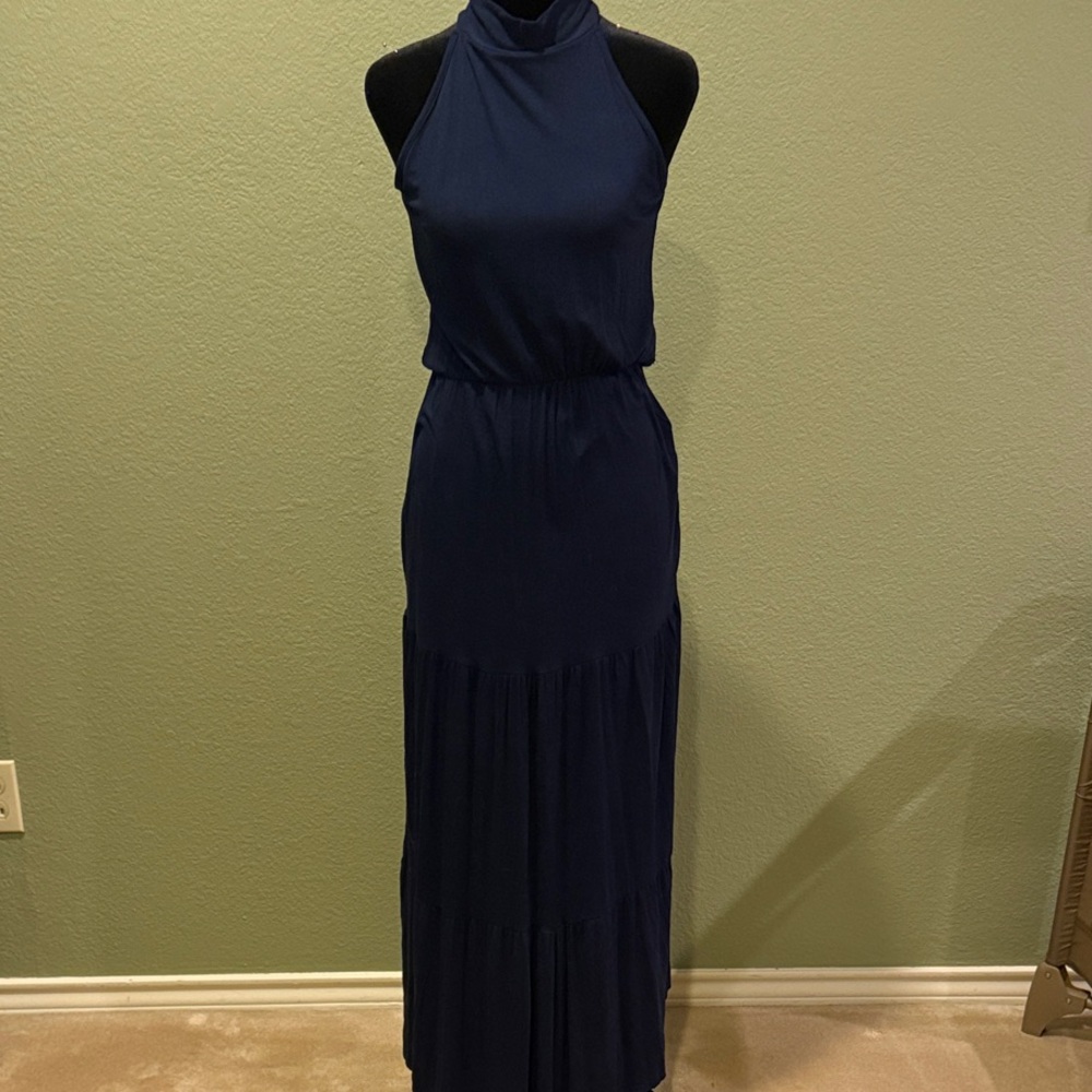 Loveappella Midnight Blue Halter Maxi Dress